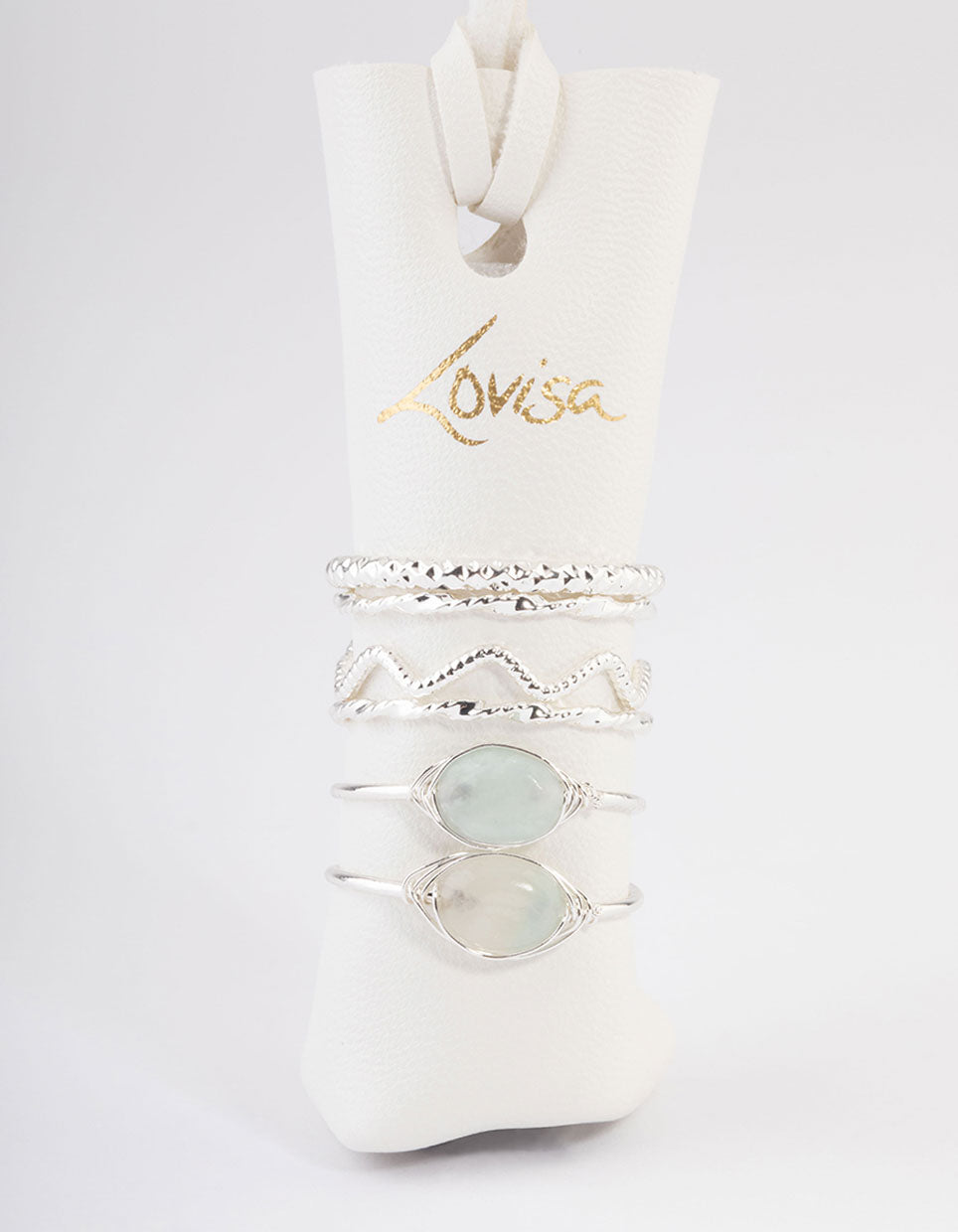 Silver Plated Green Fluorite Nest Stack Ring