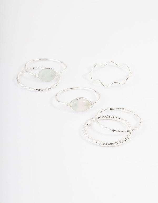 Silver Plated Green Fluorite Nest Stack Ring
