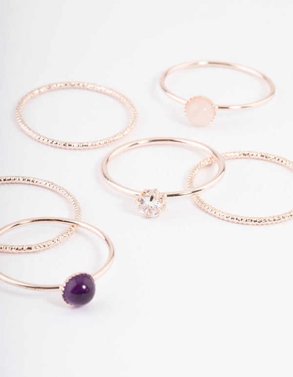 Rose Gold Plated Round Diamante Stack Ring