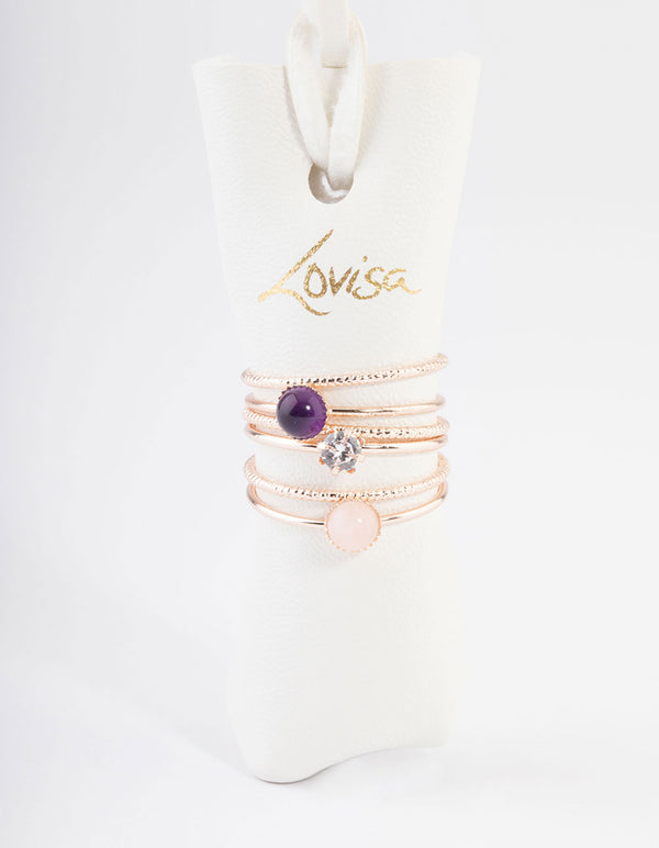 Rose Gold Plated Round Diamante Stack Ring