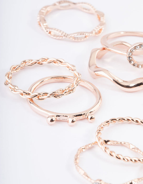 Rose Gold Twist Curve Ring Pack