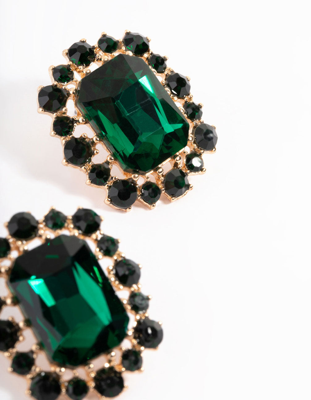 Gold Square Diamante Stud Earrings