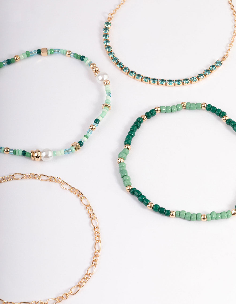 Gold Mixed Bead & Pearl Chain Bracelet 4-Pack