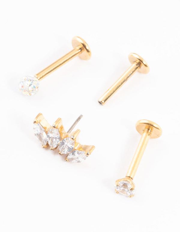 Gold Plated Titanium Pave Marquise Threadless Flat Back Pack