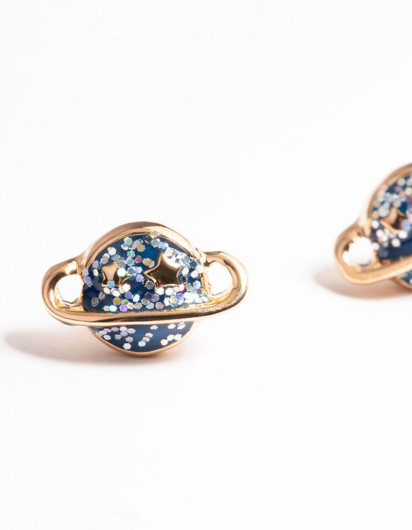Gold Planet Stud Earrings