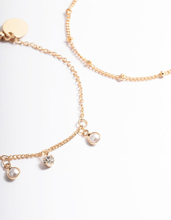 Gold Dainty Diamante & Pearl Bracelet Pack