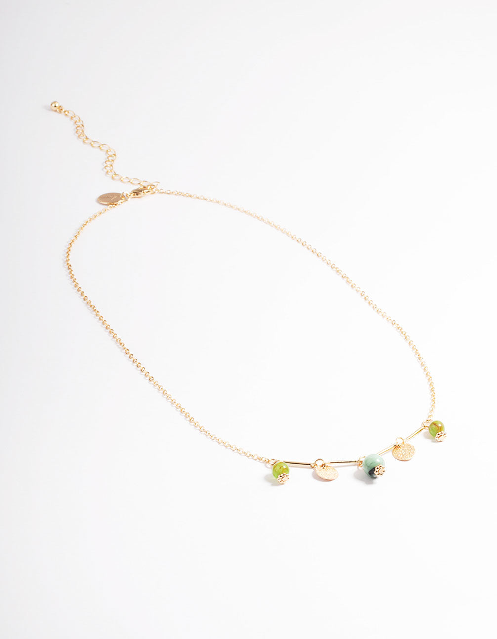 Gold Green Bead & Disc Necklace