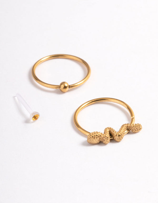 Gold Plated Surgical Steel Bio Snake Nose Ring Pack