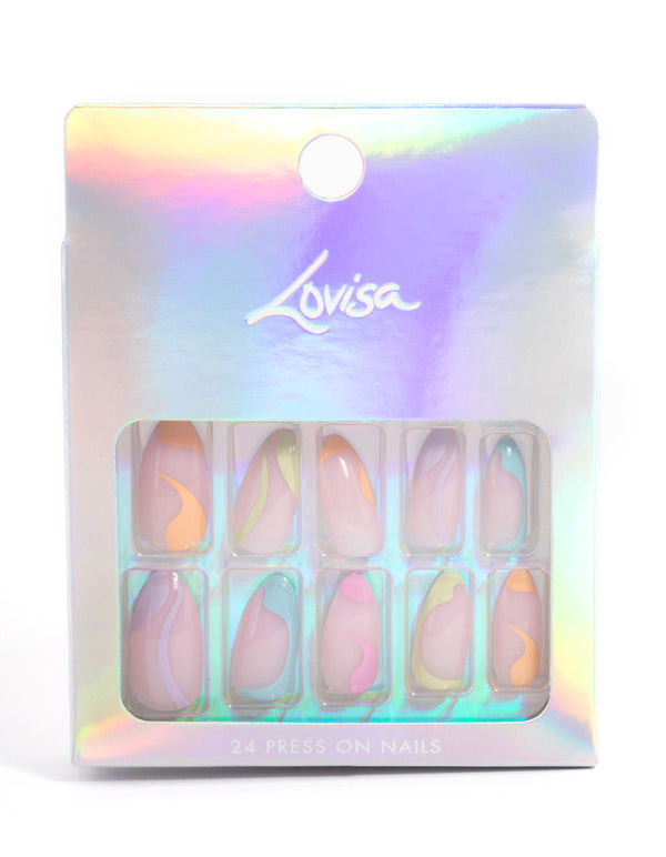 Plastic Multicoloured Swirl Press On Nails