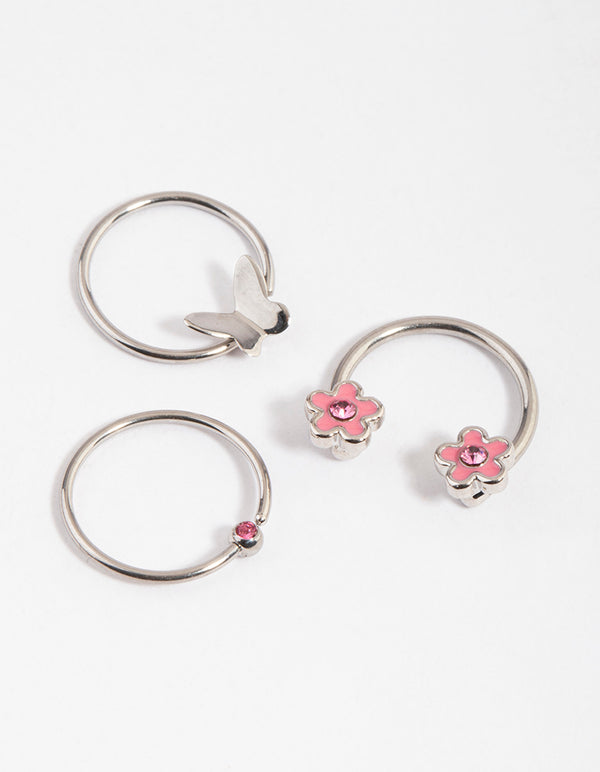 Surgical Steel Flower & Butterfly Mixed Earring Pack