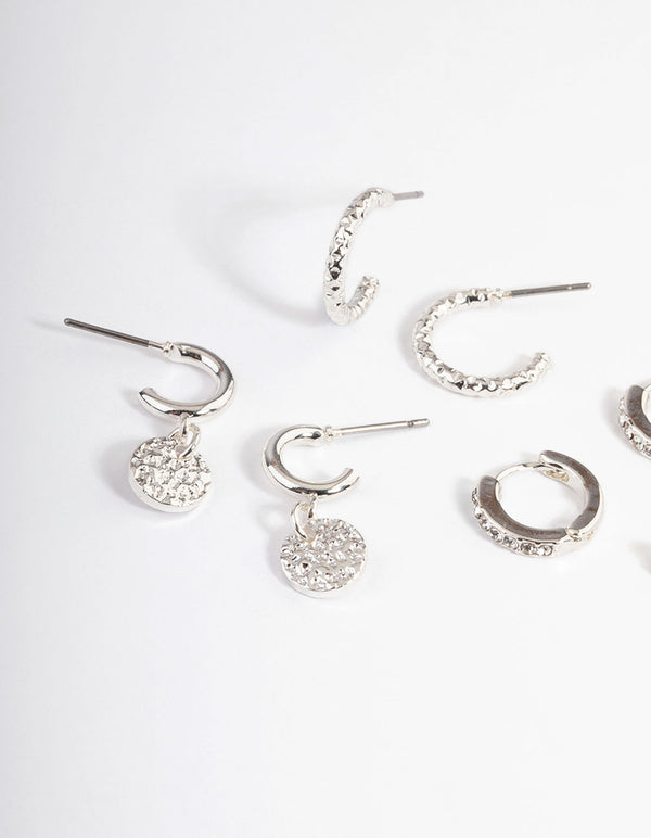 Silver Molten Disc Earrings 4-Pack