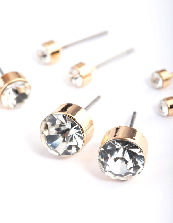 Gold Diamante Stud Earrings 4-Pack