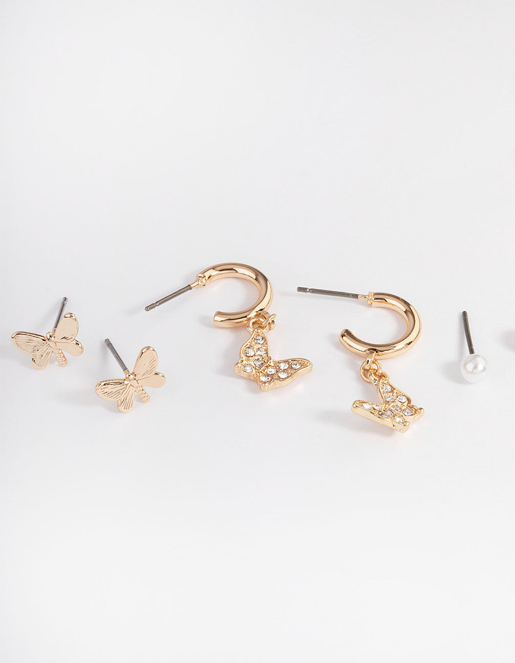 Gold Pearl & Butterfly Earrings 4-Pack