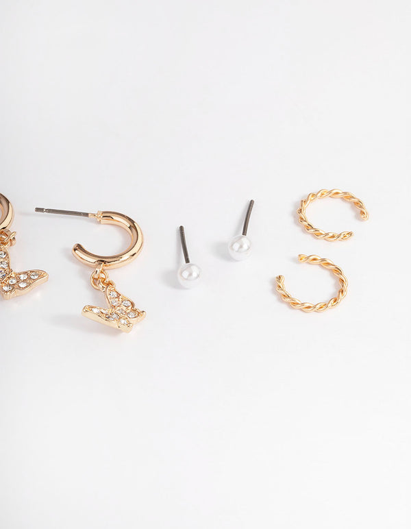 Gold Pearl & Butterfly Earrings 4-Pack