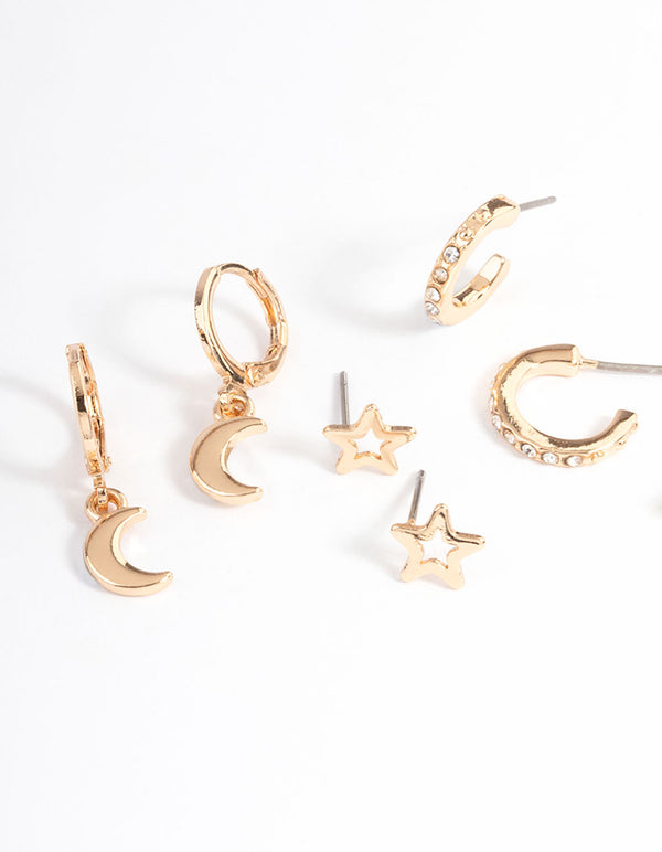 Gold Star & Moon Earrings 4-Pack