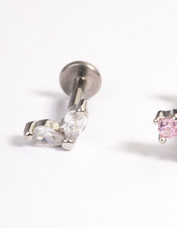 Titanium Cubic Zirconia Pearl Bar Flat Back Pack