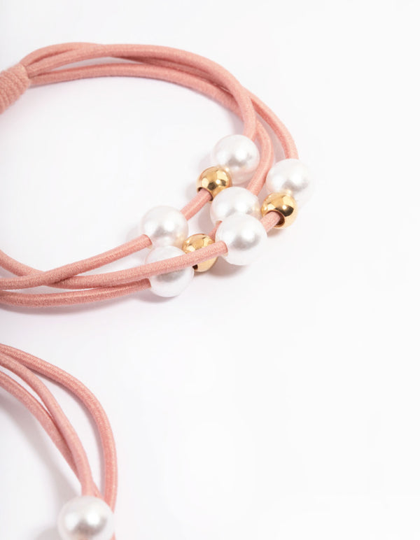 Pink Fabric Pearl & Bead Hair Tie Pack