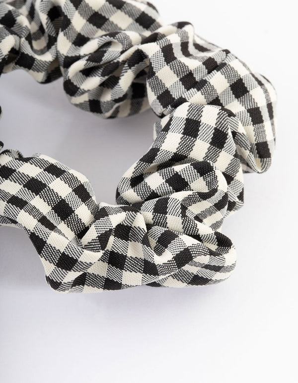 Black Fabric Checkered Scrunchie