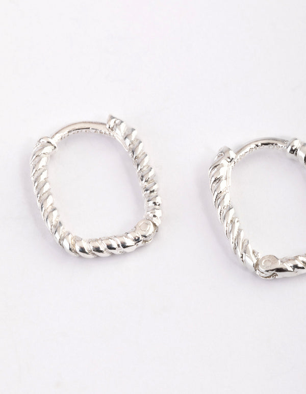 Sterling Silver Rectangle Rope Hoop Earrings