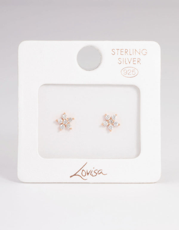 Rose Gold Sterling Plated Cubic Zirconia Flower Stud Earrings