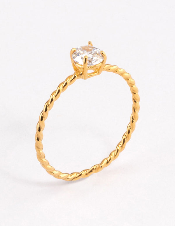 Gold Plated Sterling Silver Cubic Zirconia Twist Engagement Ring