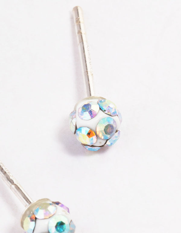 Sterling Silver 4mm Pave Ball Stud Earrings