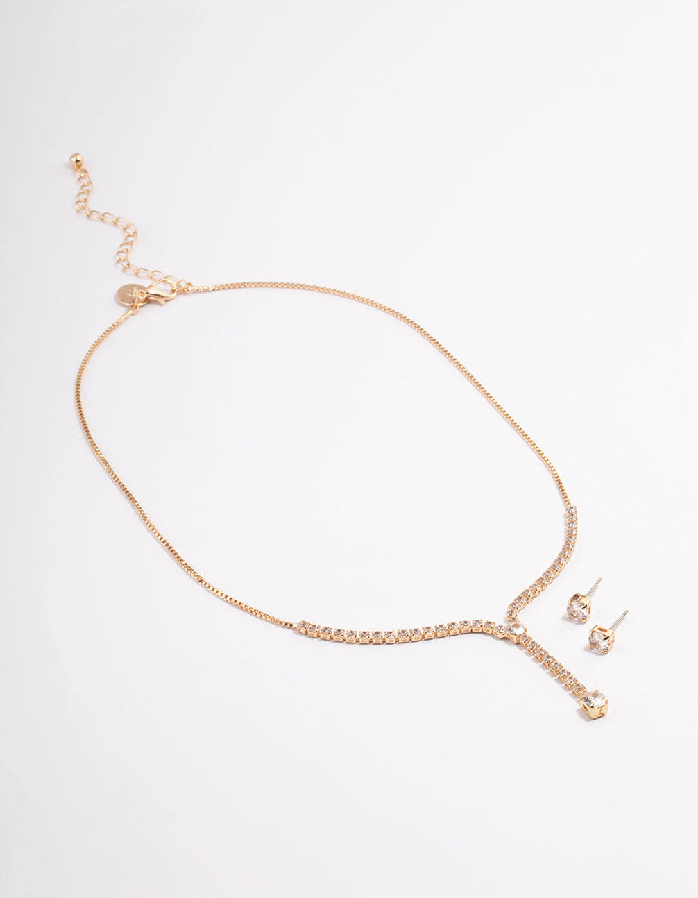 Gold Cubic Zirconia Y-Neck Earrings & Necklace Set