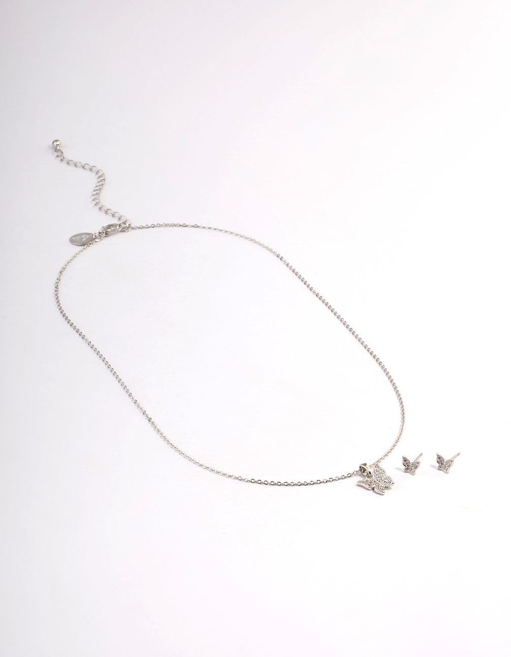 Silver Cubic Zirconia Pave Butterfly Earrings & Necklace Set