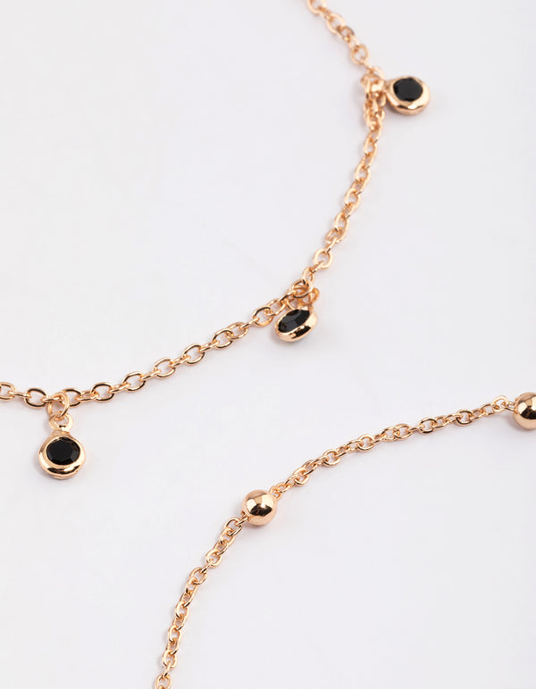 Gold Four Layer Black Stone Anklet