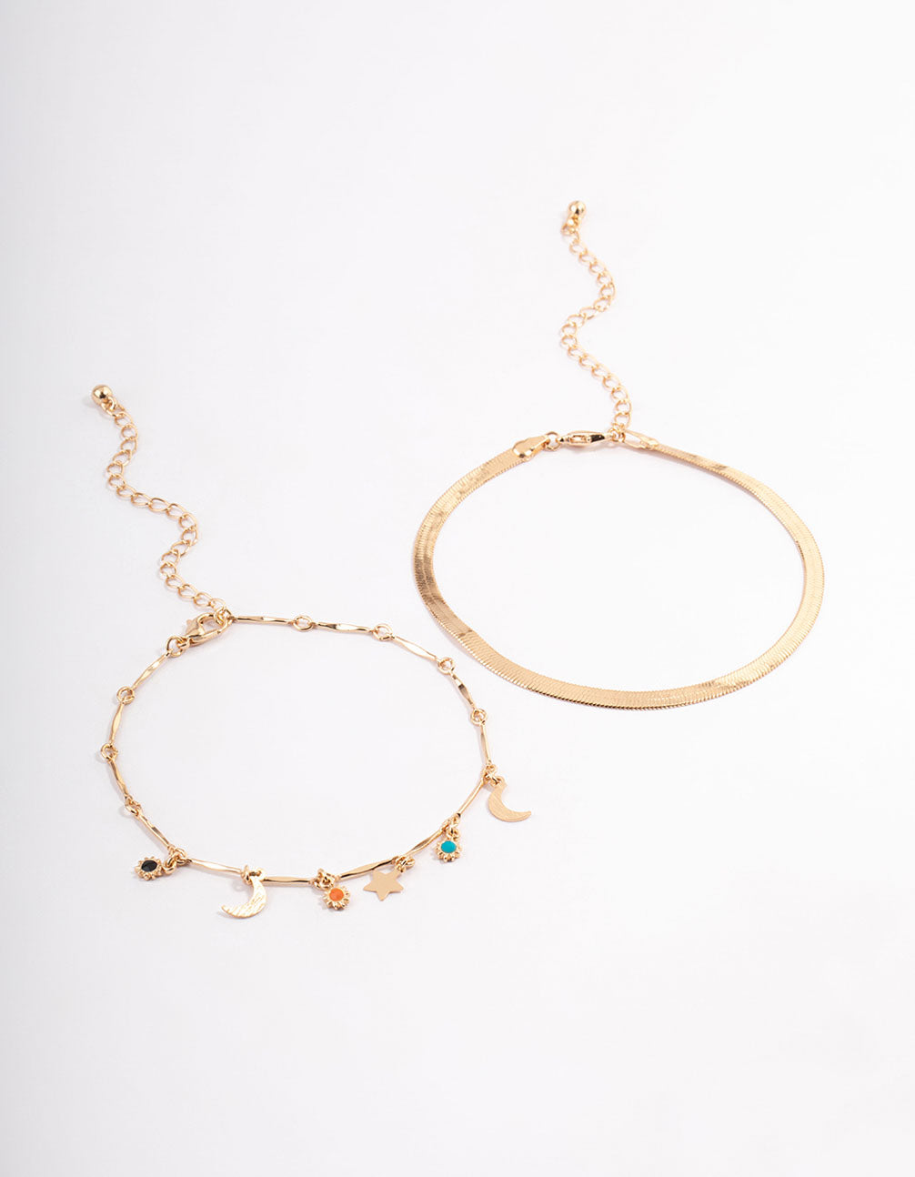 Gold Double Layer Herringbone Charm Anklet