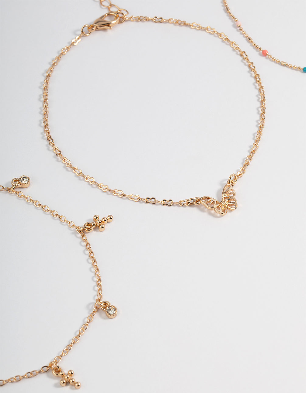 Gold Three Layer Fine Charm Anklet