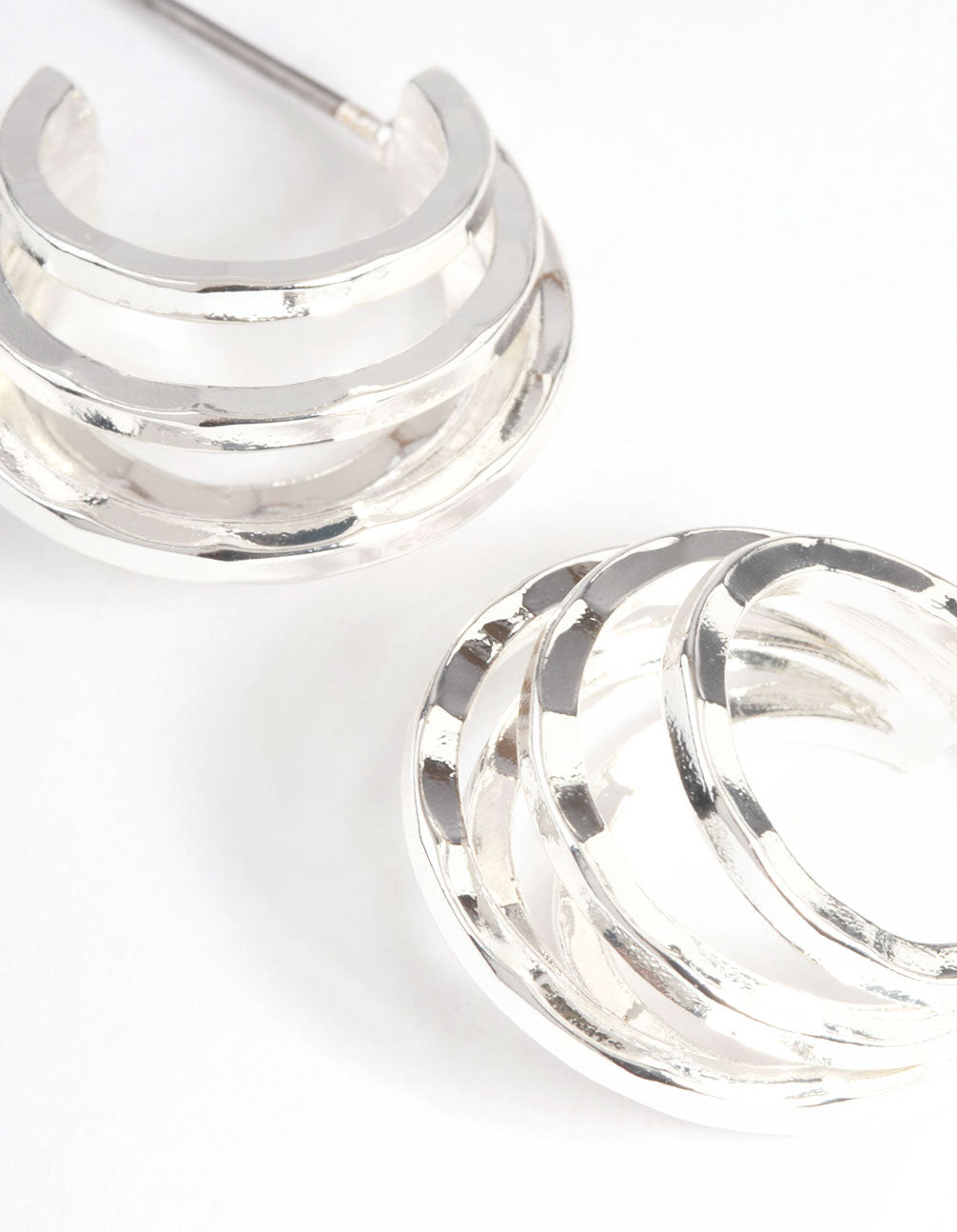 Silver Plated Layer Flat Triple Hoop Earrings