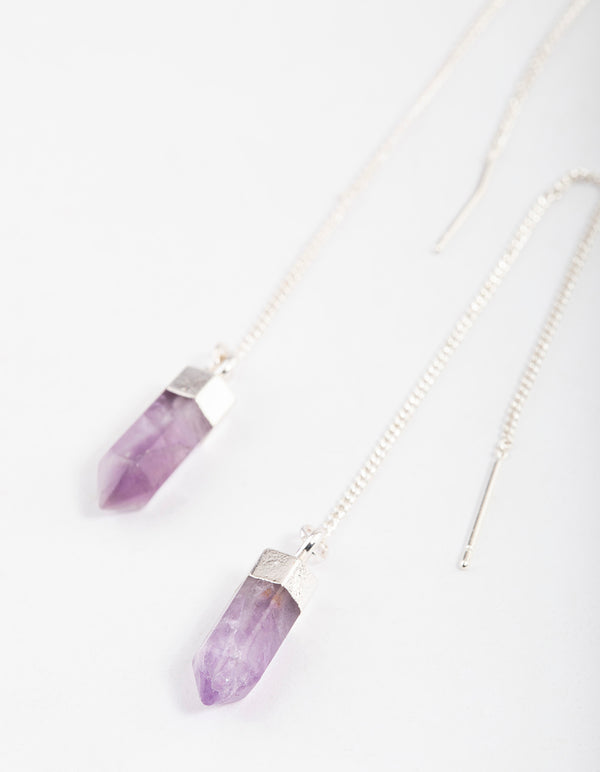 Silver Plated Amethyst Shard Threader Earrings
