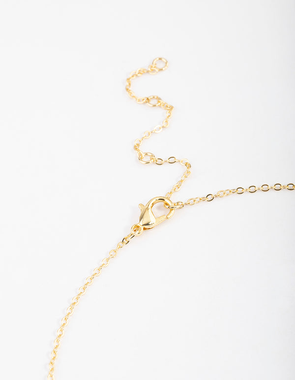 Gold Plated Green Adventurine Cubic Zirconia Droplet Pendant Necklace