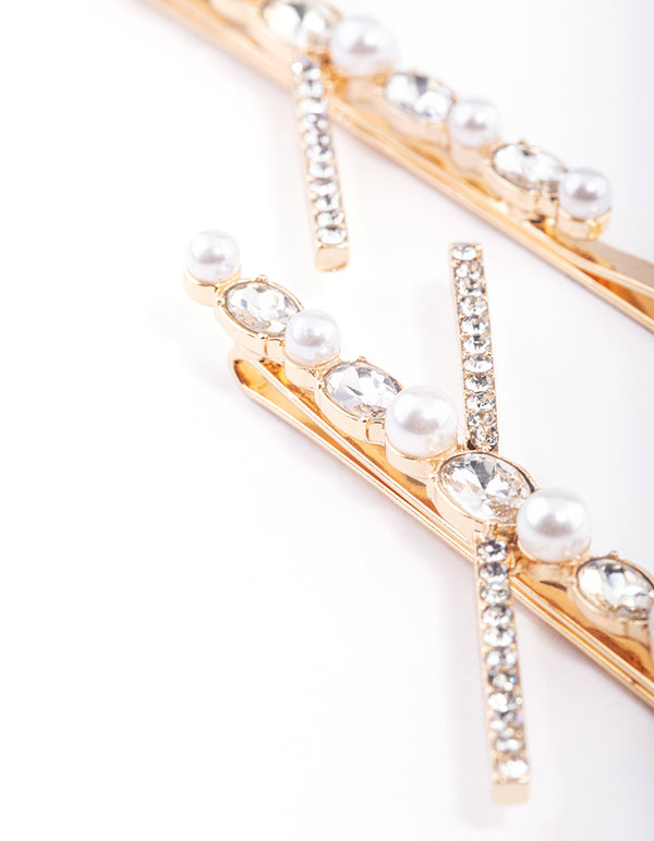 Gold Cross Pearl Hair Slide Pack