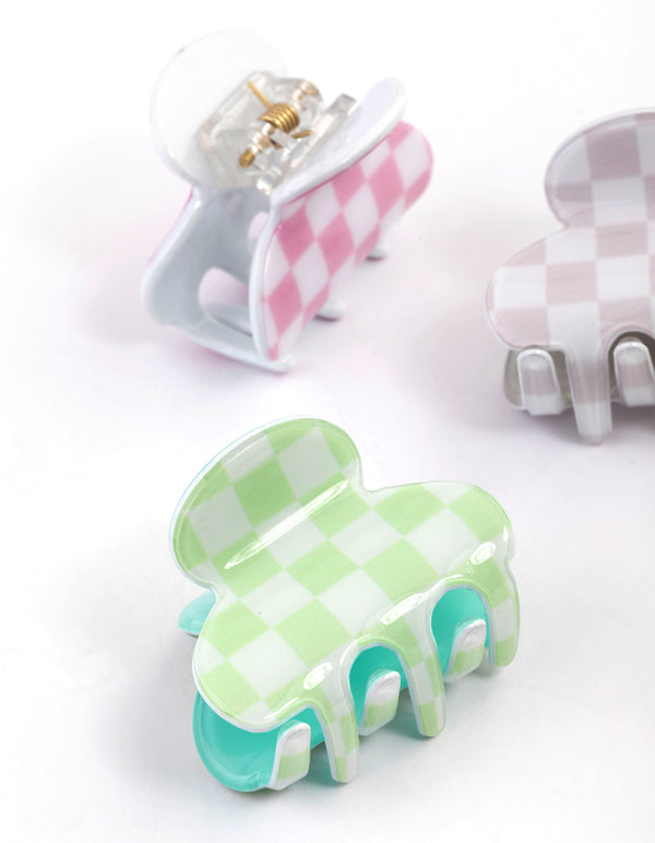 Checkered Mini Hair Claw Clips 4-Pack