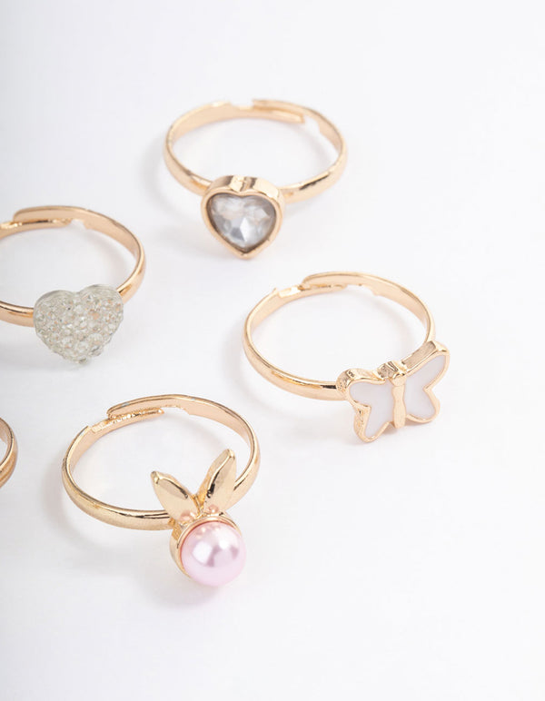 Kids Pearl Bunny Rings 6-Pack