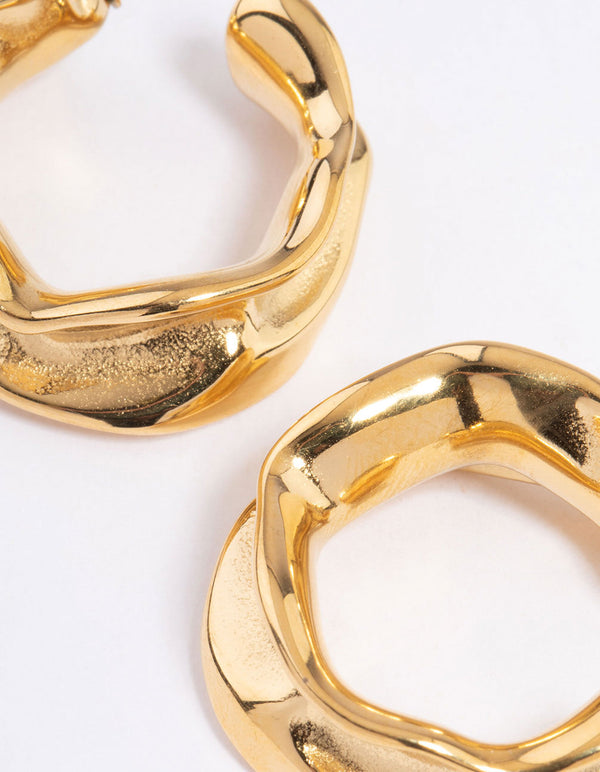 Waterproof Gold Plated Stainless Steel Medium Molten Hoop Earrings