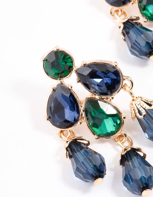 Navy Mixed Stone Fancy Drop Earrings