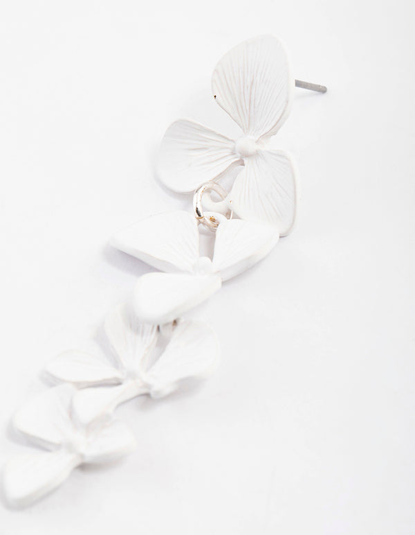 White Graduated Flower Drop Earrings