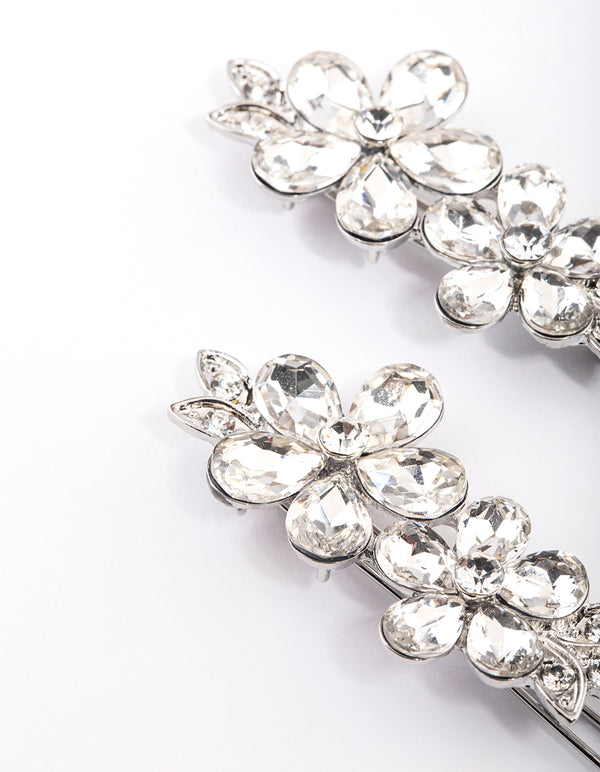 Silver Crystal Flower Hair Clips Pack
