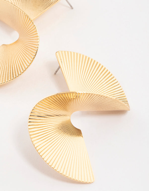 Gold Plated Brass Twisted Fan Earrings