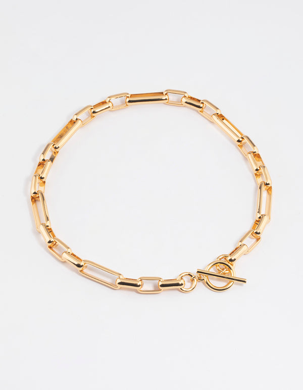 Gold Plated Brass Long Link Chain Necklace