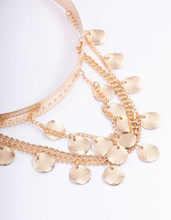 Gold Three Layer Dangle Arm Cuff