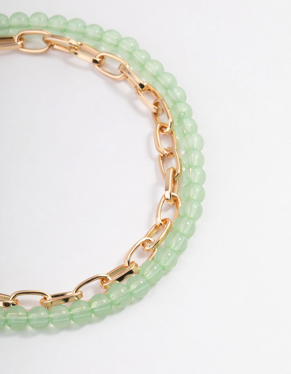 Green Double Row Chain Beaded Anklet