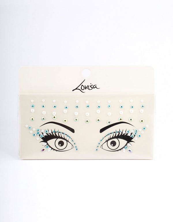 Acrylic Blue Diamante Pearl Face Jewels