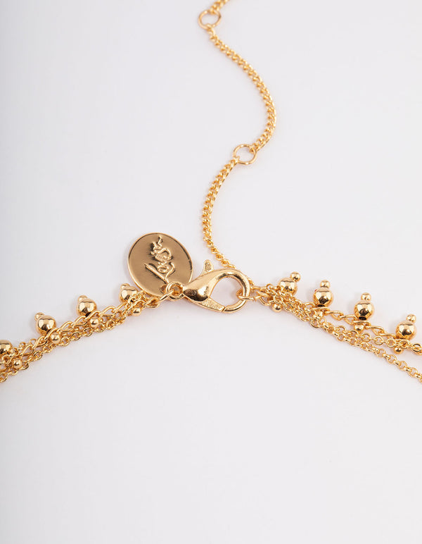 Gold Plated Diamante Ball Chain Triple Layer Necklace
