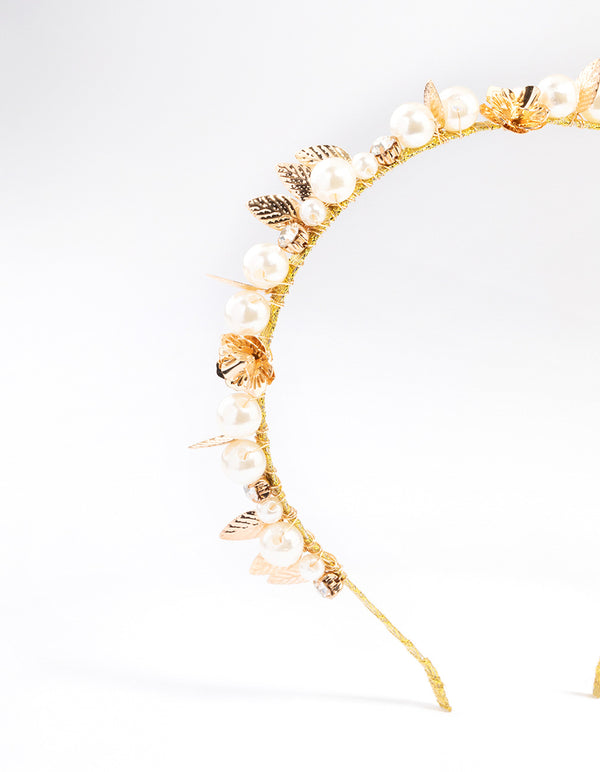 Gold Rose Pearl & Diamante Headband