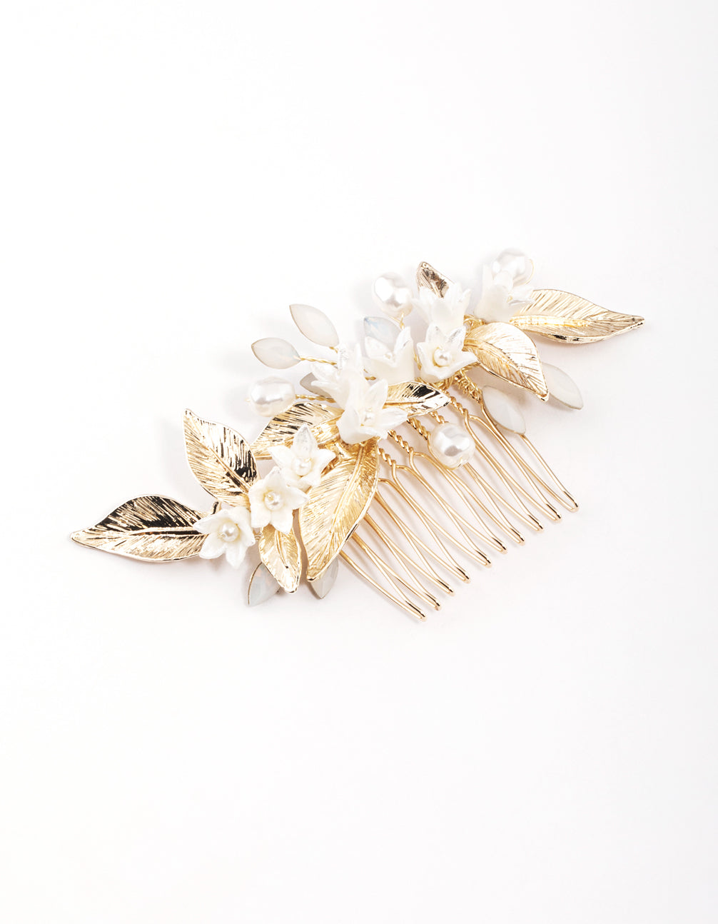 Gold Pearl Flower & Leaf Comb