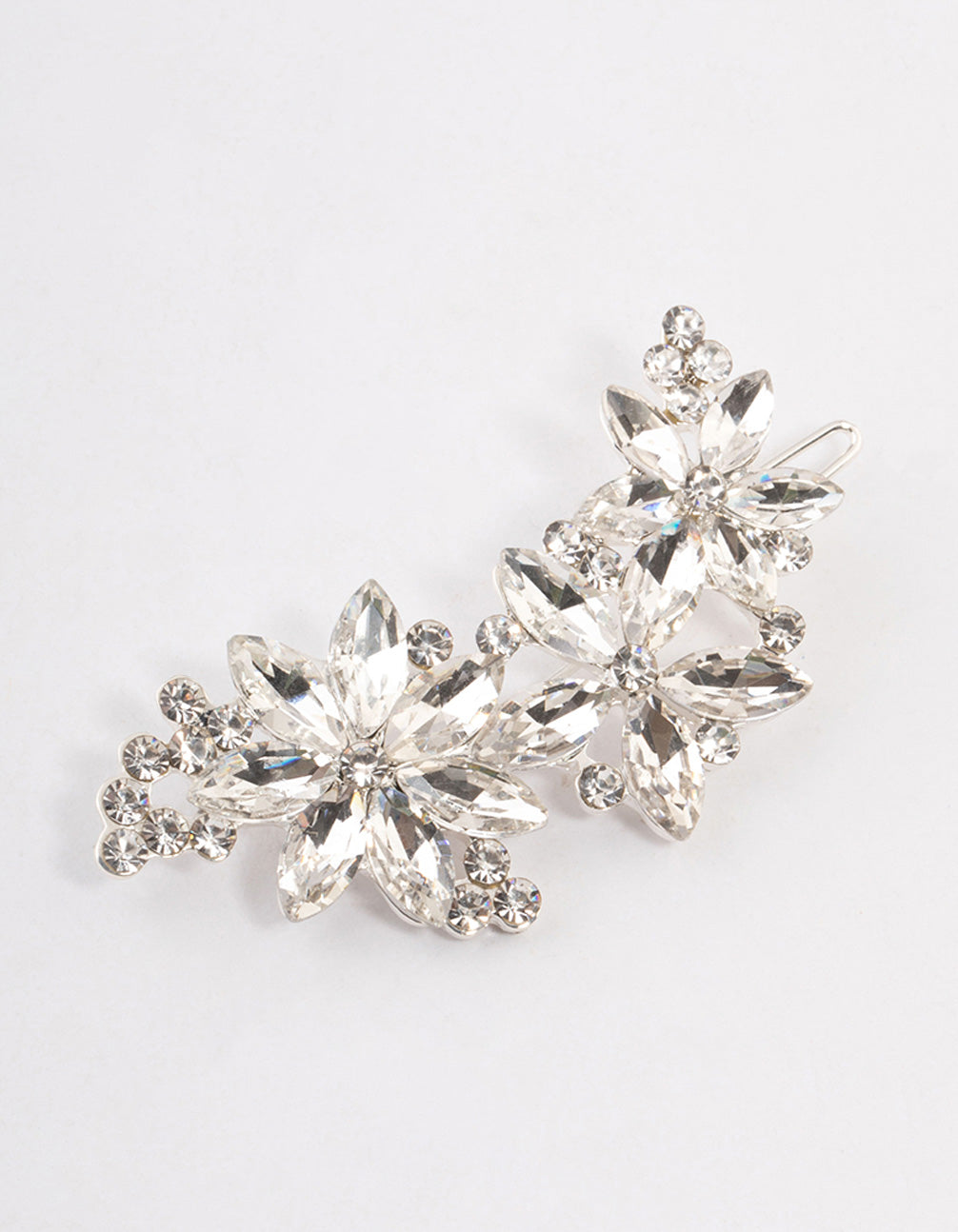 Silver Crystal & Diamante Flower Hair Clips